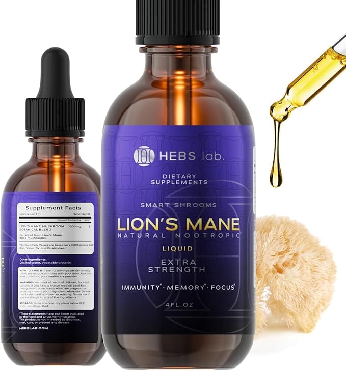 Lions Mane Mushroom Supplement 4 Fl Oz - Hebs Lab product image